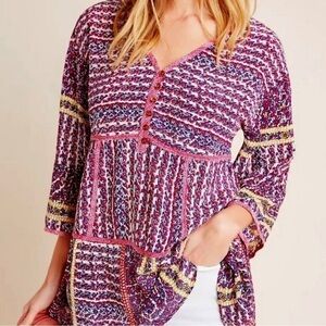 NWT Anthropologie Maeve Lilyana Silk Peasant Tiered Floral Tunic